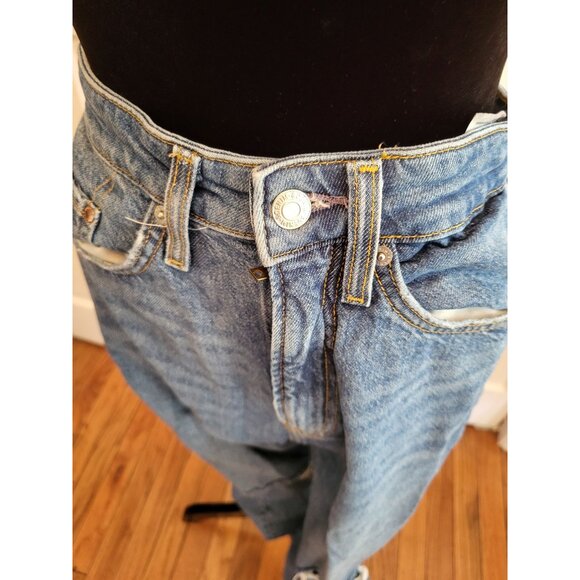 H & M & Denim Mom Jeans Ultra High Waist Distressed sz 6 Retro 90s Grunge - Picture 4 of 5